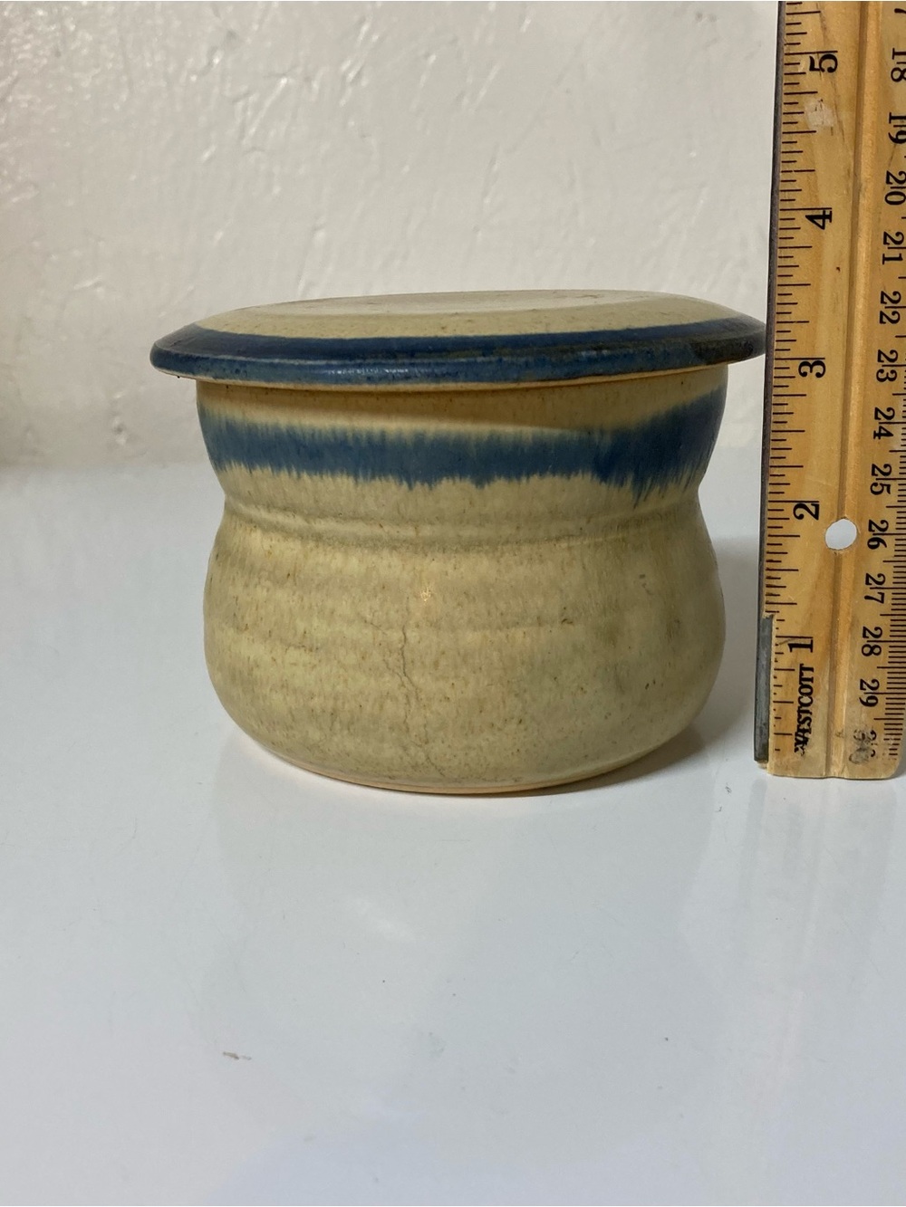 Mississippi Mud Pottery Butter Bell Crock Keeper in Beige with Blue Accent - Picture 2 of 10